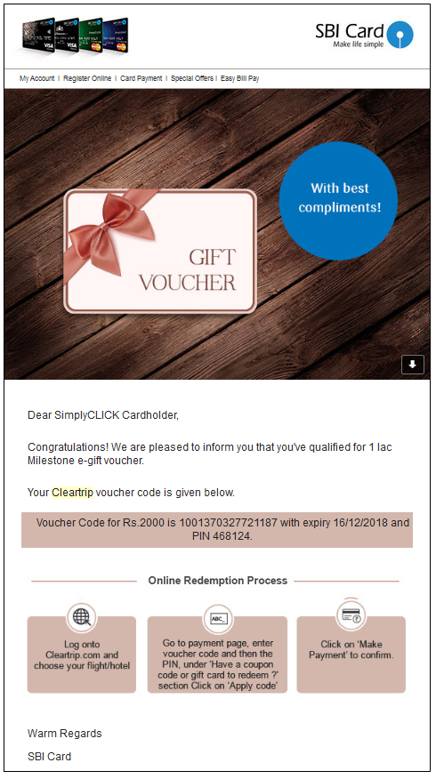 SBI Cleartrip Milestone Voucher