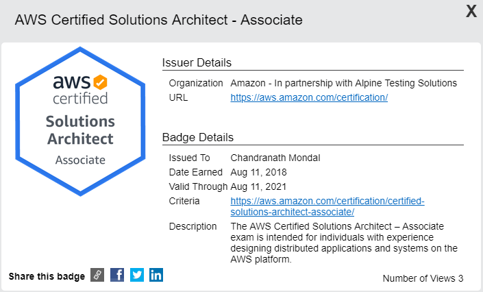 AWS Certified Solution Architect Associate Digital Badge