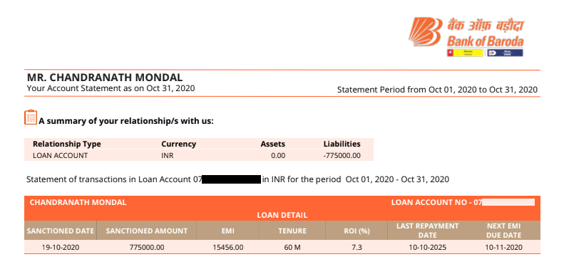 Car Loan Statement