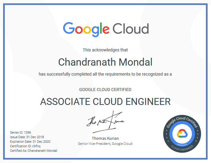 Google Cloud Certified Associate Cloud Engineer Certificate