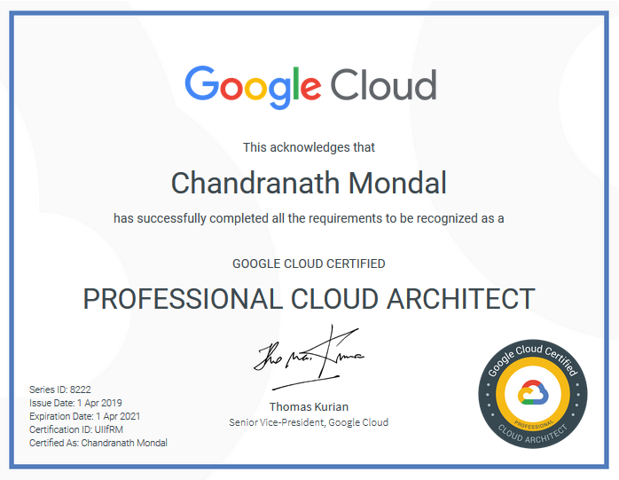 Google Cloud Certified Professional Cloud Architect Certificate