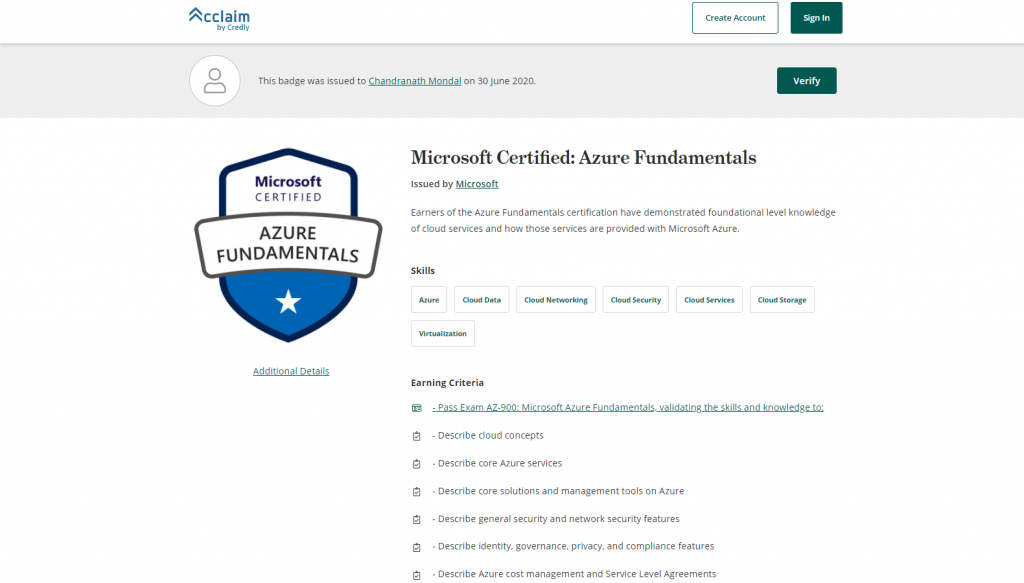 Microsoft Certified: Azure Fundamentals Digital Badge